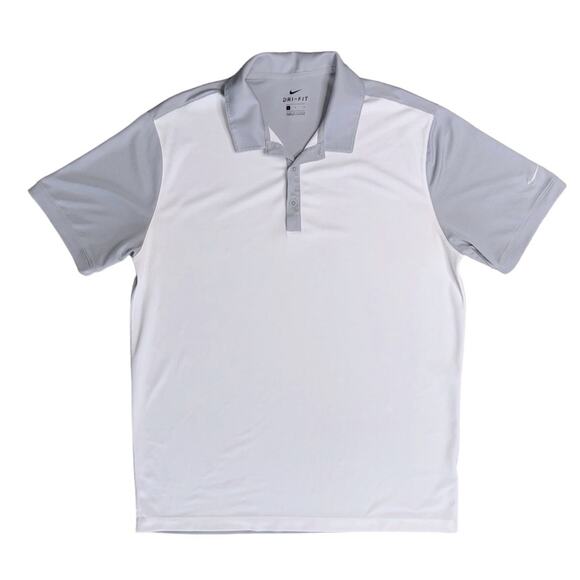 NIKE DRI-FIT Gray White Colorblock Golf Polo Short Sleeve Shirt Men’s - Picture 1 of 7